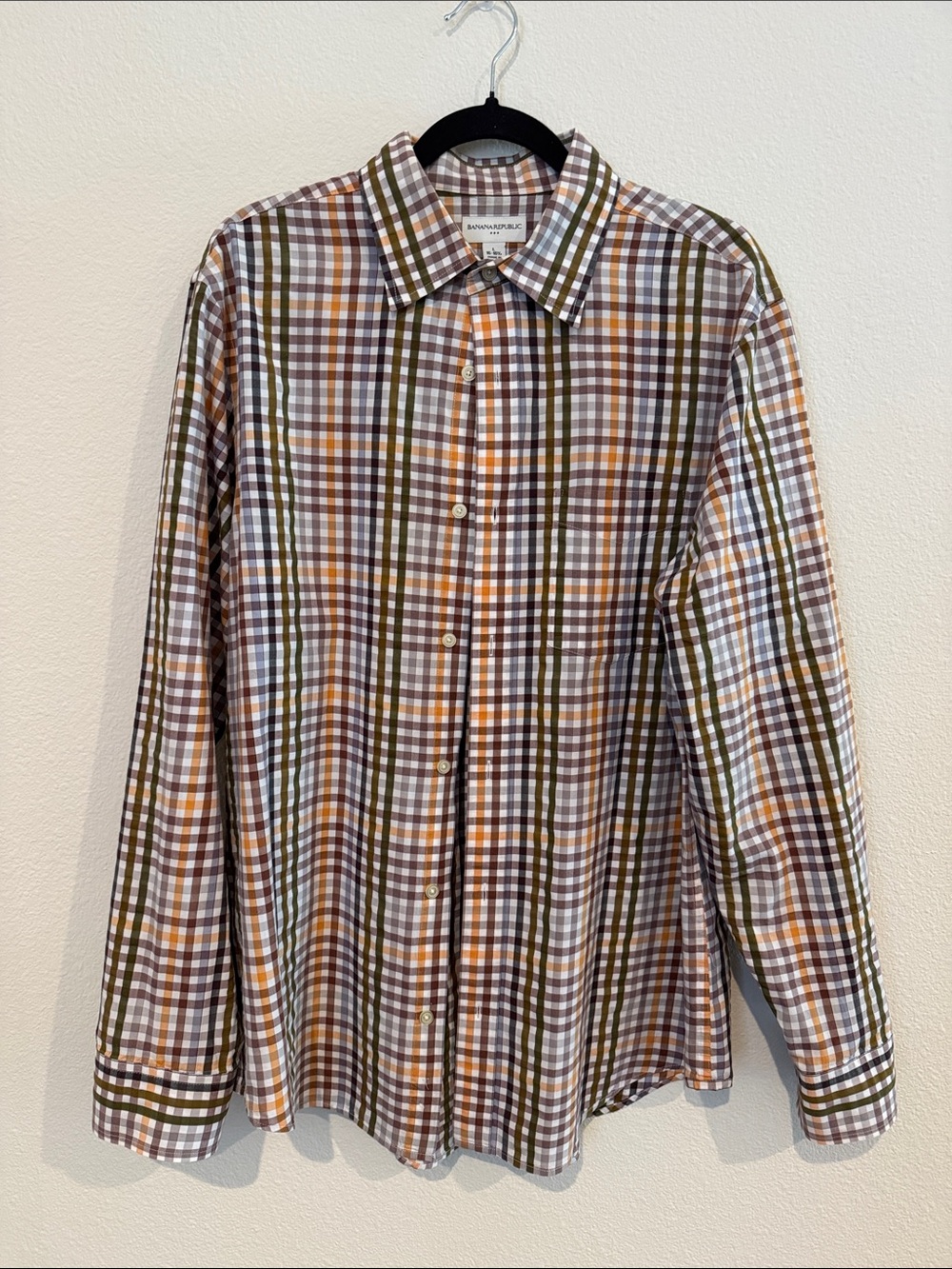 Banana Republic Olive, Brown & White Plaid Button-Down Shirt